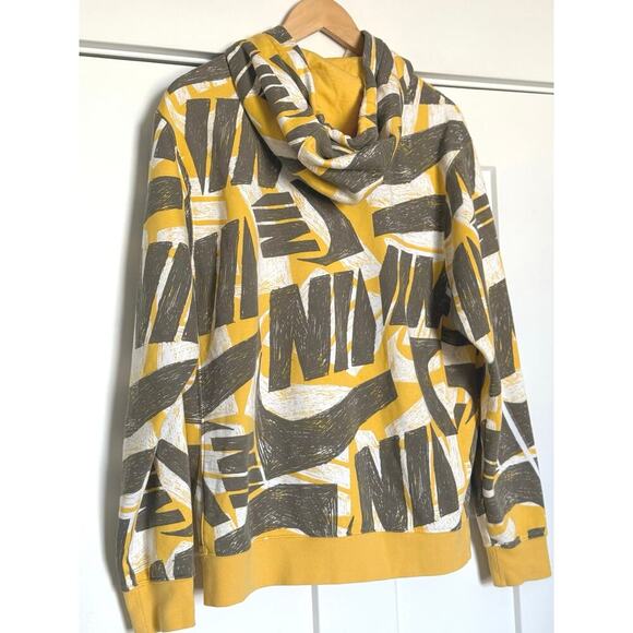 Nike Swoosh All Over Hoodie Yellow Grey White Mens Small - Picture 5 of 8